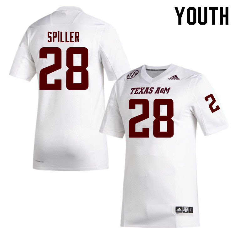 Youth #28 Isaiah Spiller Texas A&M Aggies College Football Jerseys Sale-White - Click Image to Close